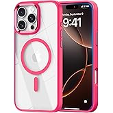 SaiMeun Magnetic for iPhone 16 Pro Max Case, [Compatible with MagSafe] [Military-Grade Protection] Clear Hard Back&Soft TPU Frame Shockproof Protective case for iPhone 16 Pro Max-6.9'' （Hot Pink）