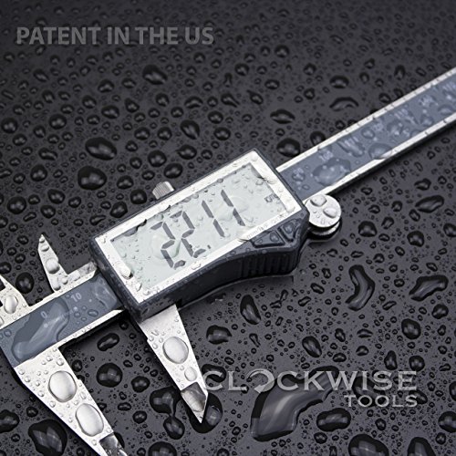 Clockwise Tools DCLR-0605 Electronic Digital Caliper Inch/Metric/Fractions Conversion IP54 Protection 0-6 Inch/150 mm Stainless Steel Body Super Large LCD Screen Auto Off Featured Measuring Tool (Cert