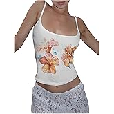 WDIRARA Women's Floral Print Cami Crop Top Spaghetti Strap Flowers Camisole