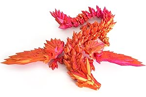 Flavery 3D Printed Dragon - 18 inch Flying Articulated Dragon Fidget Toy, Flexible Pearly Sheen Dragon with Wings, Figure Collection, Home Decor(Red Mix Gold)