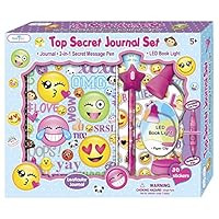 SMITCO Diary for Girls - Cute Emoji Lined Journal Book Set - Birthday Gift for 5 to 10 Year Old Kids with Invisible Ink Pen and Clip On LED Light to Keep Her Secrets Safe - First Writing Diaries