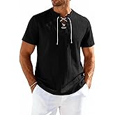 JEMITOP Mens Retro Lace Up Pure Cotton Linen-Like Versatile Breathable Lightweight Shirts for Beach Summer Hippie Boho