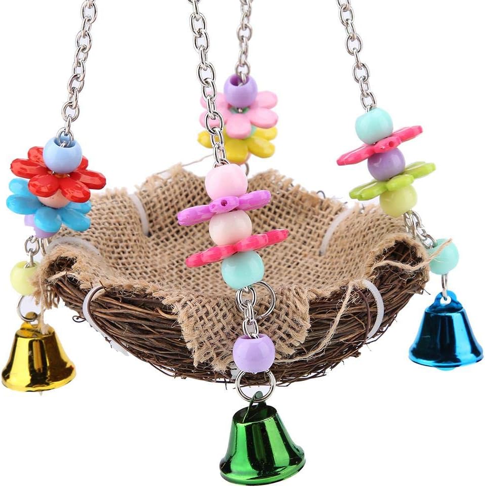 Bird Rattan Nest Swing Toy with Bells, Cage Hammock for Cockatoo Macaw, African Grey, Budgie, Parrot Accessories - Image 4