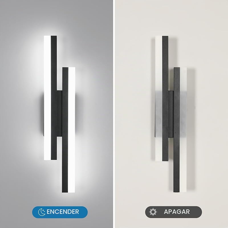 Aplique Pared Interior Negro 16W, 6500K Luz Blanca, 40cm