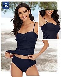 Shuangyu Women Bandeau Tankini Swimsuit Front Twist