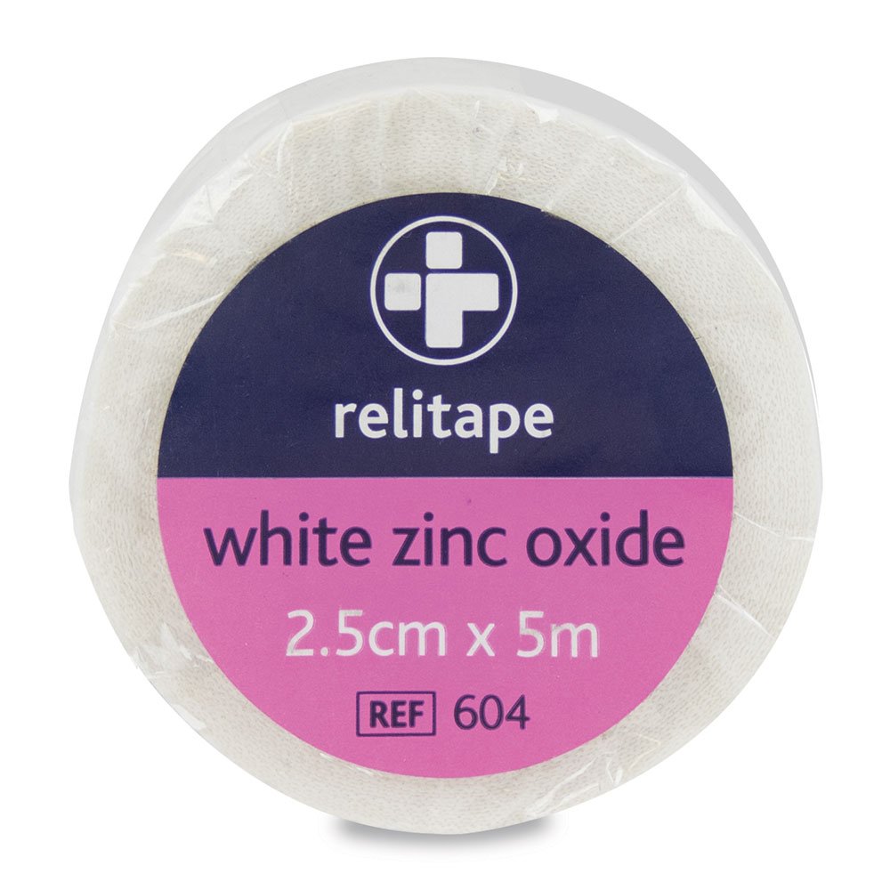 Reliance Medical Relitape Zinc Oxide Tape, for Sports and Medical Use, Extra Strong Adhesive, Ideal for Immobilizing Joints and Blister Prevention, White, 2.5 cm x 5 Meters, Pack of 1