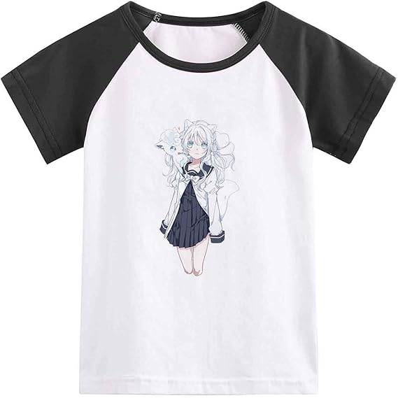 Amazon アニメの女の子のクリエイティブカジュアル半袖コットンtシャツレディース野球のラグtシャツ黒と白のステッチs M L Xl Tシャツ カットソー 通販