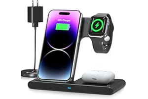Wireless Charger iPhone Charging Station: 3 in 1 Charger Stand Multiple Devices for Apple - iPhone 15 14 Pro Max 13 12 11 - W