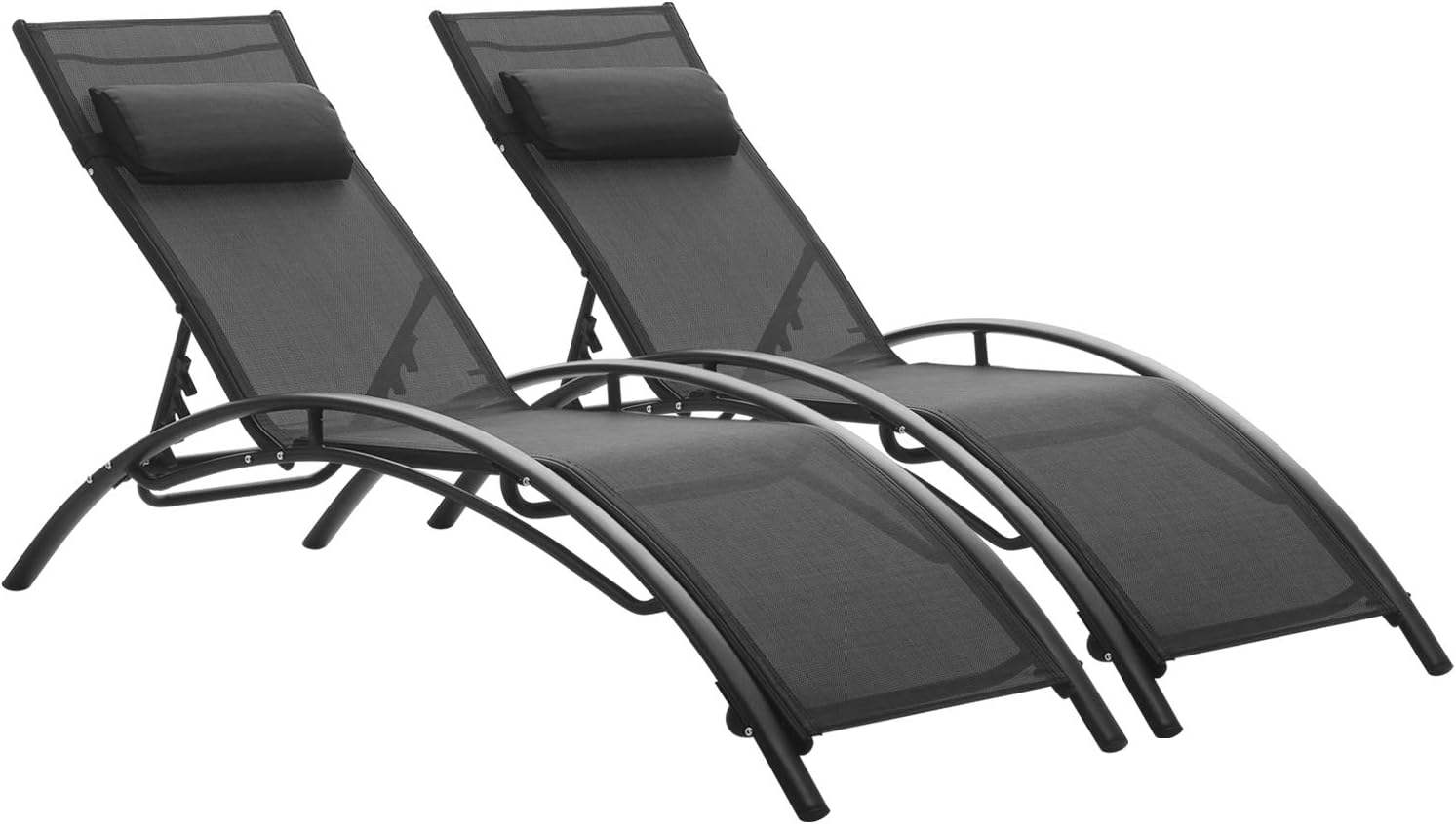 Patio Lounge Chairs Outdoor Pool Chaise Lounges Adjustable for All Weather for Beach Backyard（2-Pack Black: Kitchen & Dining