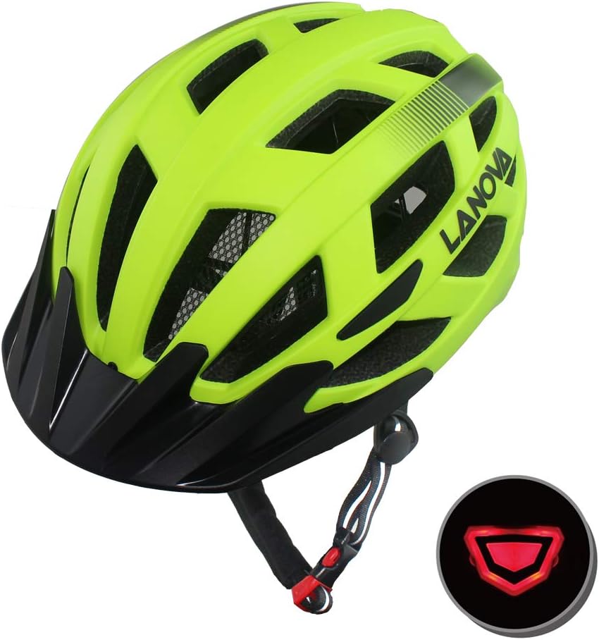 LANOVAGEAR Adjustable Youth Adult Bike Mountain Road Cycling Helmet with Rechargeable LED Safety Light Safety Protection CPSC Certified for Men Women with Detachable Visor