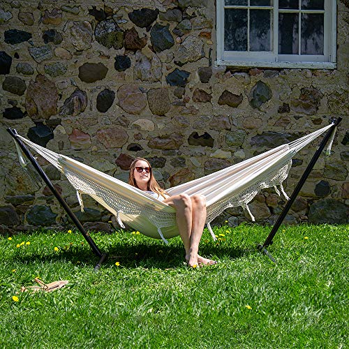Vivere Double Hammock with Space Saving Steel Stand, Natural The Camping Companion