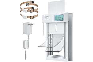 Aiday Automatic Dog Door with Collar Sensor, 2-Flap Smart Electronic Large Dog Door for Door with Mains-Powered, Timing Function, Anti-Pinch, LCD Display, Metal Frame&Panels- L