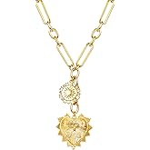 Sun Heart Charm Choker Necklace for Women Men,Golden Plated With Zircons Inlaid Pendants,Thick Chunky Paperclip Chain Hip Hop Necklace Unisex Jewelry,Cuban Link Chain for Women Trendy(Heart)