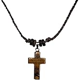Surfer Necklace with Tiger Eye Cross Pendant Handmade Jewelry for Women 16 inch.-"Tiger Eye Cross Necklace" by ORRAWAN
