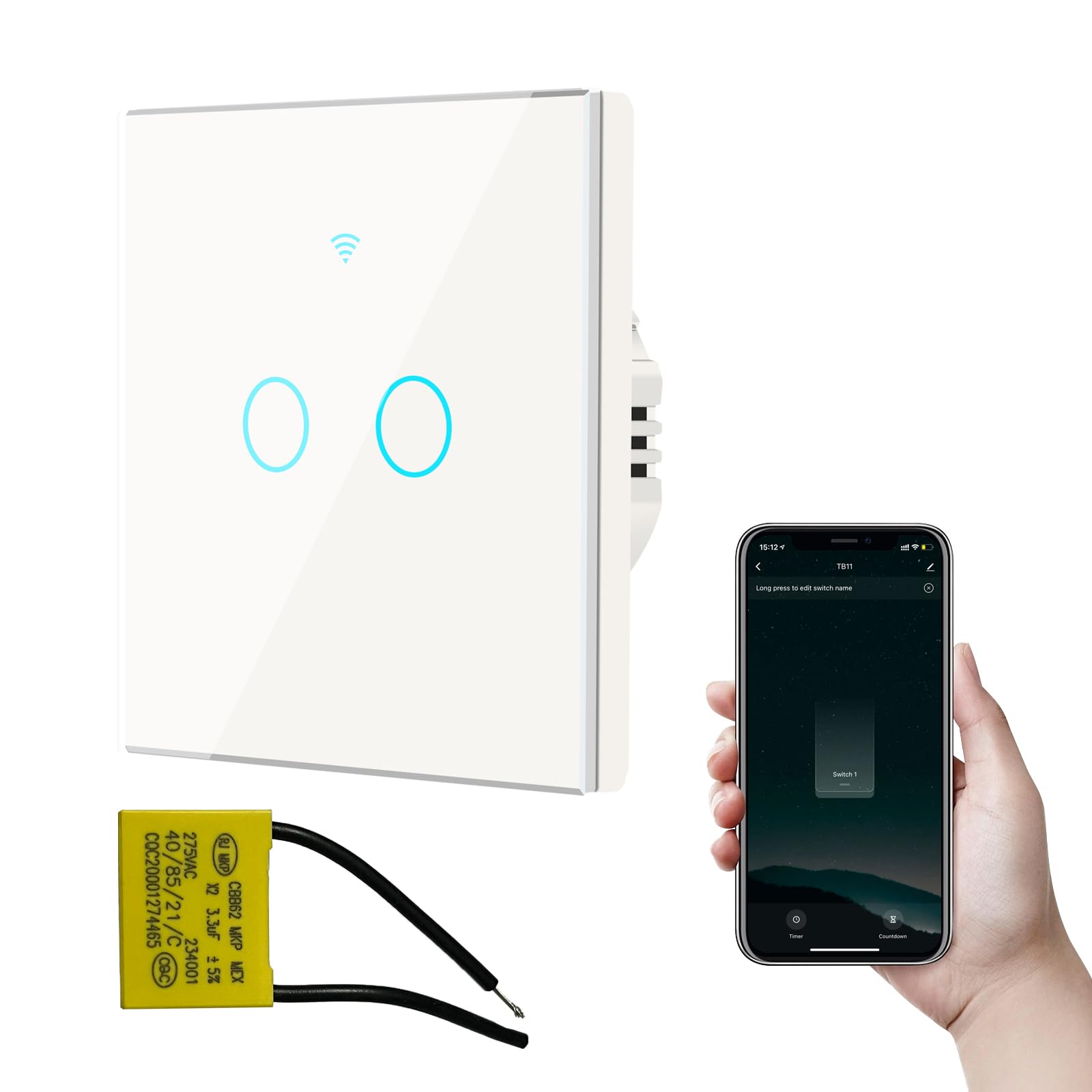 Bkiyougo Smart Light Switch, WiFi Smart Switch, Touch Switch Smart Wall Light Switch Works with Alexa and Google Home, APP Remote Control & 433MHz RF Control, Neutral Wire Required