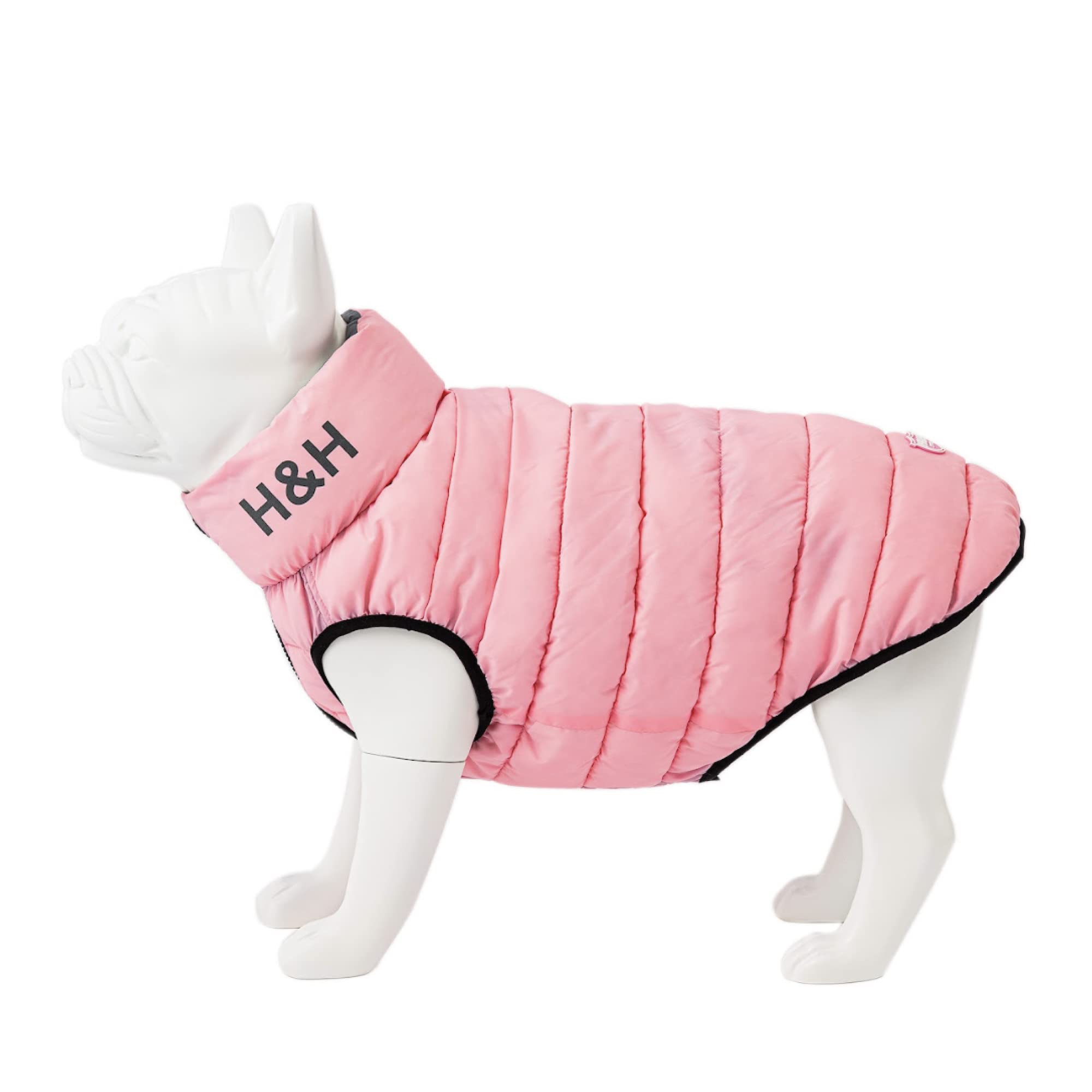 HUGO & HUDSON Reversible Dog Puffer Jacket, Windproof Water Resistant Coat, Light Pink & Grey, M40