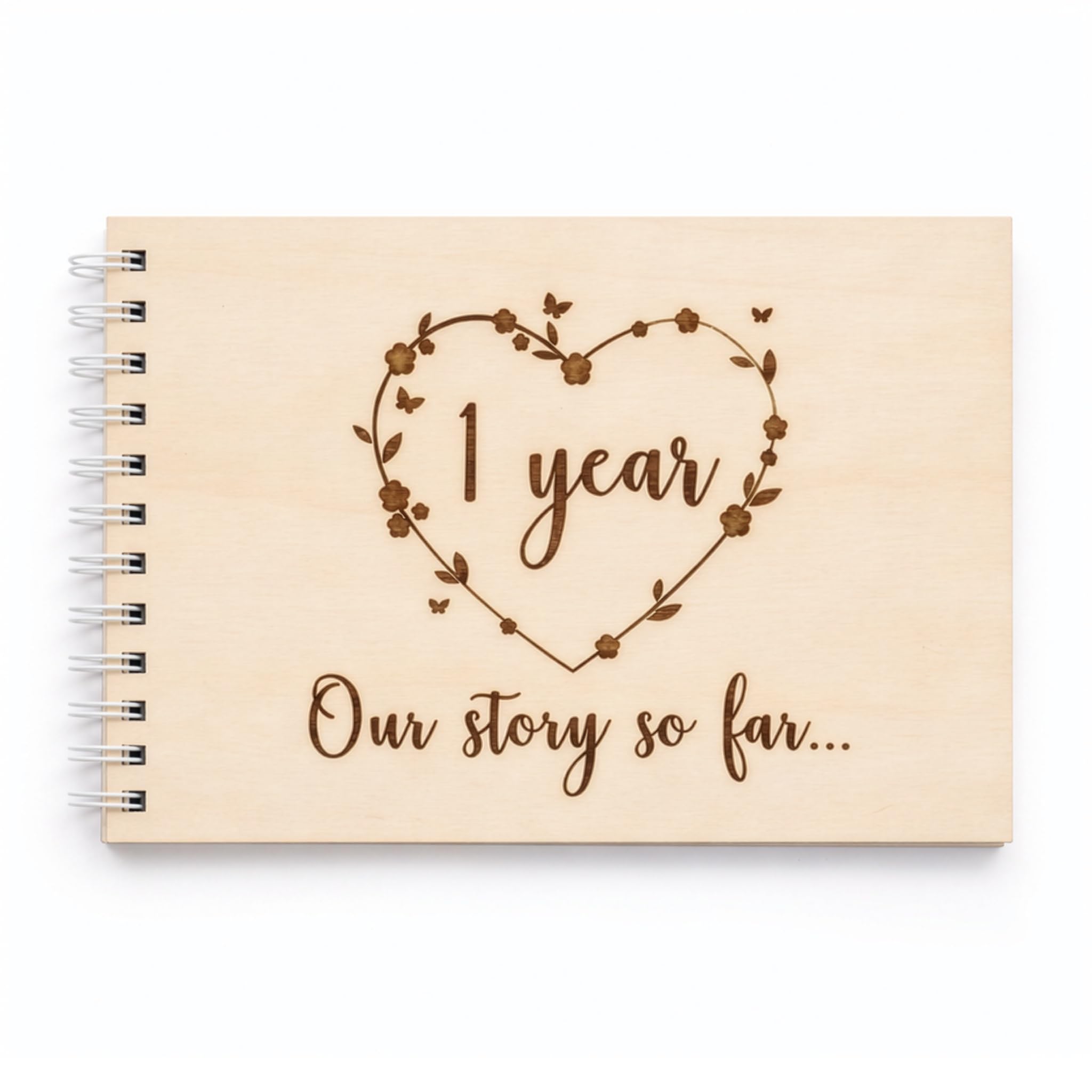 Wooden Engraved Scrapbook | 1 Year - Our Story So Far | Memory Photo Book | Gift for 1st First One Year Paper Anniversary (A5)