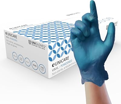 UNIGLOVES Unicare GS0082 Powdered Blue Vinyl Disposable Gloves Small 100