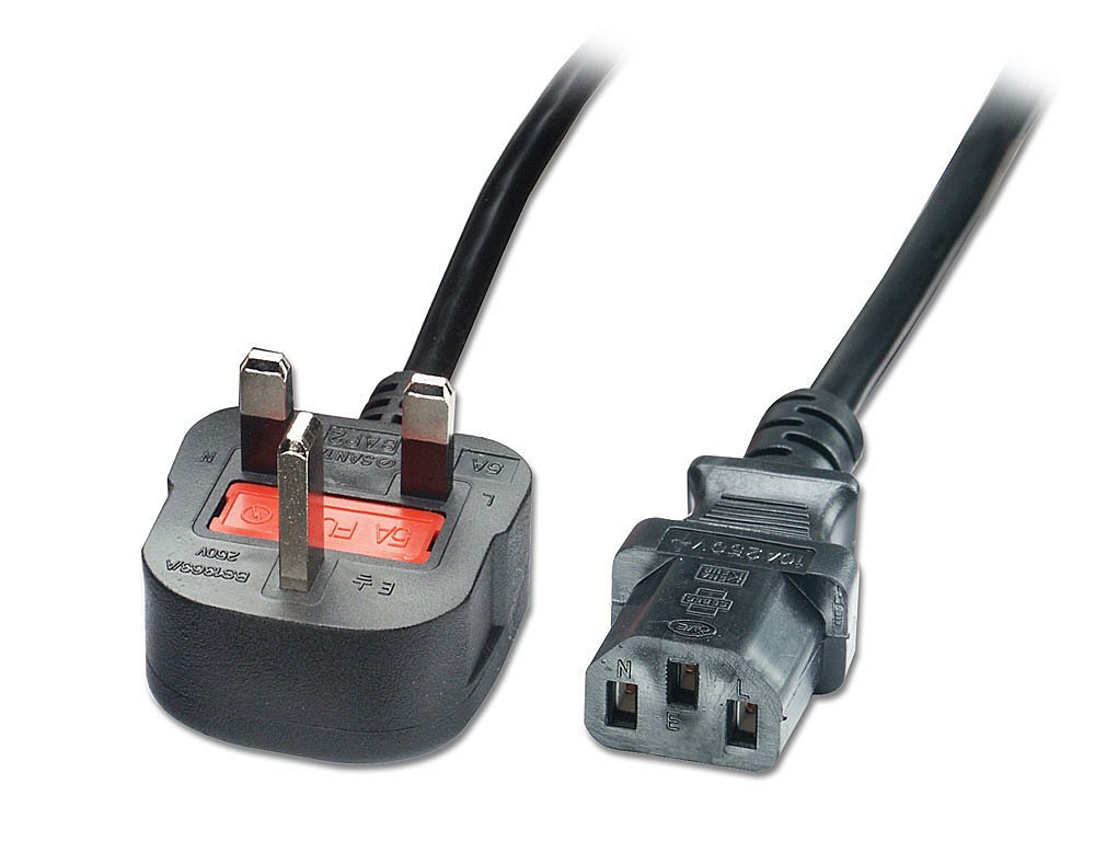 LINDY Mains Power Lead UK 3 Pin Plug Black 2m