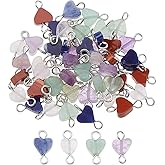 DICOSMETIC 50Pcs 5 Styles Gemstone Connector Charm 12.5x7.5x3mm Heart Stone Charms Assorted Stone Links Pendants Love Pendants with Double Loop for DIY Bracelet Necklace Jewelry Making