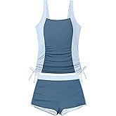 NAPU Girls Swimsuit Two Piece Tankini Swimsuits with Boyshort Ruched Bathing Suit Color Block Teen Girls' Swimwear Size 9-16Y