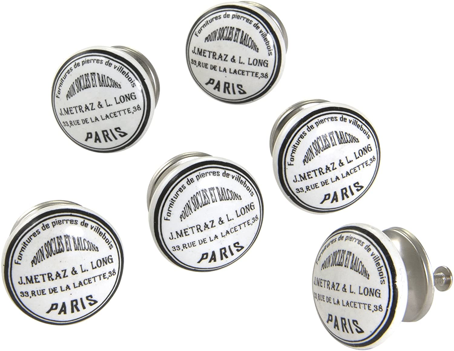 Dritz Home 47020A Ceramic Paris Knob, Black & White (6-Piece)