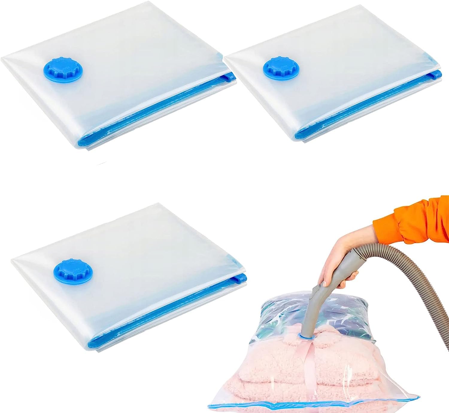 Vacuum Bags for Clothes, Vacuum Storage Bags, Vacuum Compression Storage Bags, Vacuum Sealed Bags, Travel Space Saver Bags, for Comforters, Blankets, Bedding, Clothing, 3 Pack, 60 x 40cm