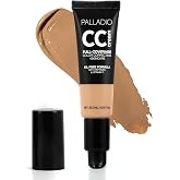 Palladio Full-Coverage Color Correction CC Cream, Oil-Free with Peptides & Vitamin C, Buildable Foundation Coverage (Tan 40W,