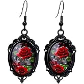 Gothic Rose Earrings for Women Vintage Rose Cameo Earrings Goth Crystal Earring Victorian Glass Drop Earring Mystic Jewelry