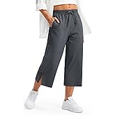 Libin Lightweight Wide Leg Capri Pants for Women High Waisted Quick Dry Casual Travel Pants Loose with Pockets Walking