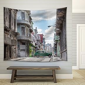 Vintage City with Old Buildings - Fabric Wall Tapestry Home Decor - 51x60 inches