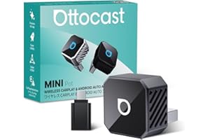 OTTOCAST Mini 3.0 Black 2-in-1 Wireless CarPlay & Android Auto Adapter – Plug & Play for iPhone/Android, Dual-Phone Memory, Dual-Band WiFi (2.4/5GHz), Auto-Reconnect