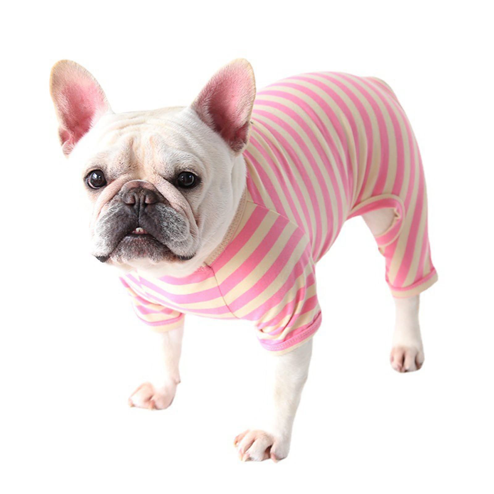 BT Bear Dog Clothes, Dog Colorful Stripe Pajamas Soft Cotton Jumpsuit Bulldog Onesies Costume for Puppy Small Medium Dogs (M,Pink)