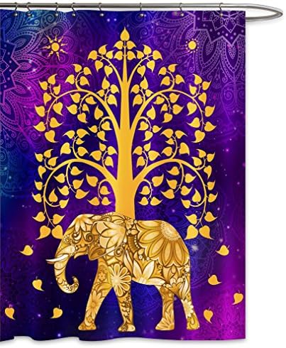 FOOG Indian Elephant Mandala Tree of Life Shower Curtain Bohemian Backdrops Artwork Polyester Waterproof Mildew Resistant Bath Decor -Yellow Purple (70" Wx78 L, Multi7)