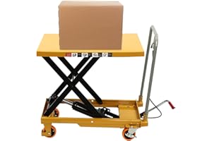 SIMPMYLOOBE Hydraulic Lift Table Cart Foldable, 550lbs Capacity, 28.5" Lifting Height, Single Scissor Hydraulic Lift Table with 4 Wheels for Material Handling and Transportation (Yellow)