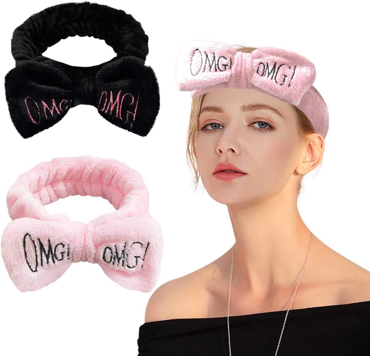 GABraden OMG! Mega Hair Band Letter Coral Fleece Wash Face Bow Coral Fleece Head Wraps For Shower Washing Face Mask