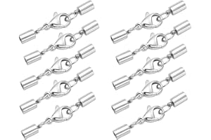 Mandala Crafts Stainless Steel 2mm Cord Ends Caps for Jewelry Making Leather Cord Bracelets Necklaces - 25 Sets Glue on Round Kumihimo Ends Caps with Lobster Claw Clasps DIY Supplies