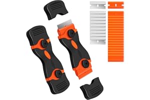 DEKEONES Razor Blade Scraper, 2 Pack Double Edged Razor Blade Scraper Tool with 30 Pcs Razor Blades, Glass Scraper for Windows, Decals, Tint, Stickers, Labels, Caulk, Adhesive