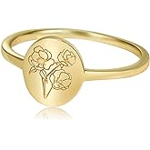 YeGieonr Handmade Flower Signet Ring,18K Gold Ring for Women, Minimalistic Statement Ring with Botanical Engraved Delicate Personalized Jewelry Gift for Women