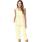 NACHILA Pajamas for Women-Viscose Made from Bamboo, Sleeveless Pjs Tank Top Capri Pants Pajama Sets Cooling Sleepwear
