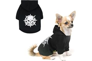 ARNUAETY Fleece Lined Dog Hoodie, Pet Costume Skull Sweatshirts for Small Dogs Girls Boys, Black Warm Dog Sweater Pullover Chihuahua Yorkie,Cold Weather Cat Apparel