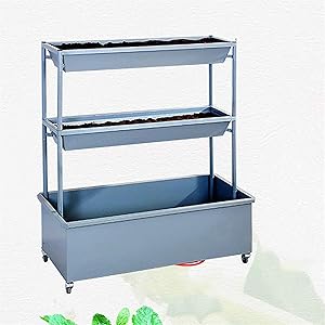 Jin-Siu Garden Bed Raised Elevated Planter Box Vertical Raised Garden Bed With Wheels Elevated Planter Water Drainage Freestanding 3 Container Boxes For Vegetables Flowers Growing Outdoor Indoor Patio