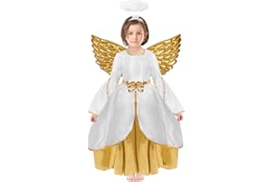Christmas Angel Costume for Girls Fairytale Dress Outfit Headband Golden Wings Perfect for Party Cosplay Birthday Gift