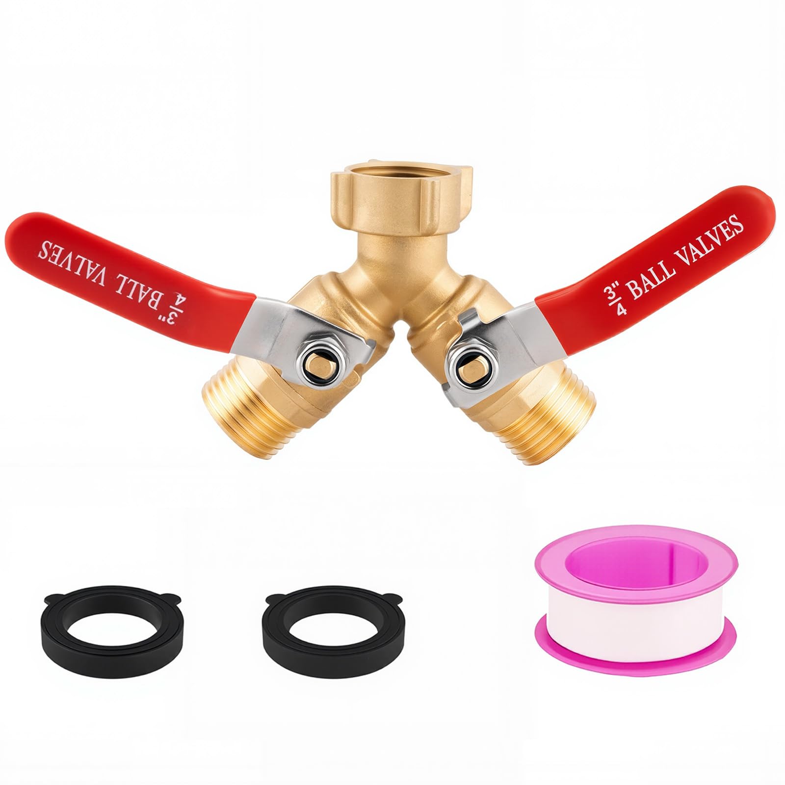 Garden Hose Splitter 2 Way Heavy Duty - Solid Brass Hose Y Splitter with Stainless Steel Long Handle, 3/4