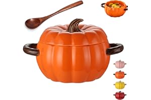 Oven Safe Pumpkin Bowls With Lids - Ceramic Cookware for Soup, Cooking, Ramekins - Thanksgiving Halloween (Orange/1500ml)