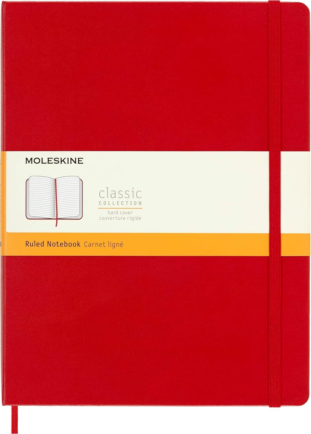Moleskine Classic Notebook, Notebook With Ruled Pages, Hard Cover and Elastic Closure, Scarlet Red, XL, 19 x 25 cm, 192 Pages
