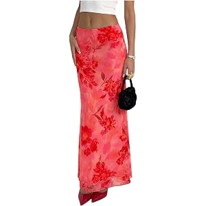 BEAUDRM Women's Y2K Leopard Skirt Floral Summer Long Maxi Skirt Cheetah High Waisted Vacation Outfits