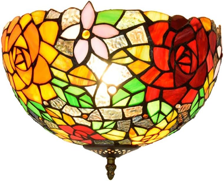 Tiffany Style Flush Mount Ceiling Lighting 12 Inch Rose Stained