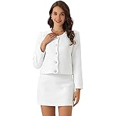 Allegra K Business Blazer Skirt for Women's 2 Piece Tweed Suit Set