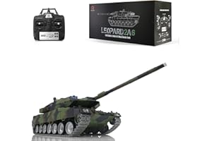 wheelfun Heng Long 1/16 7.0 Customized Leopard2A6 RC Tank 3889 Metal Tracks Barrel Retractable Smoking Generator 360° Rotating Turret Infrared Combat Lifting Barrel Light Sound BB Shooting Airsoft